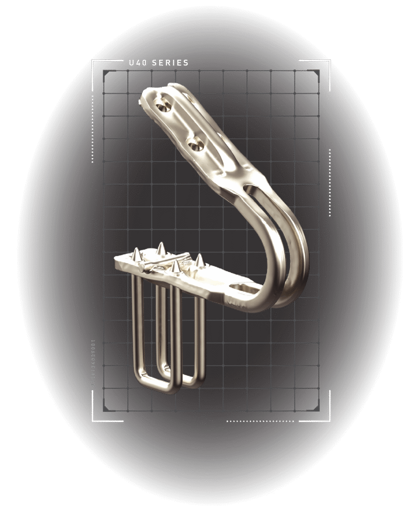 U40 Series metal conveyor belt fastener from Belt Fasteners with grid overlay