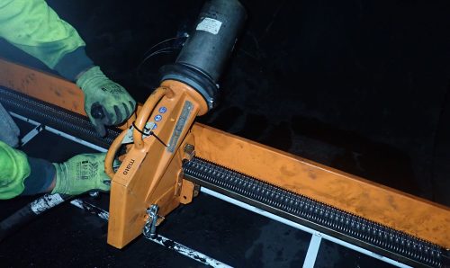 MATO U40 Series fastener tool being used on conveyor belt at Belt Fasteners
